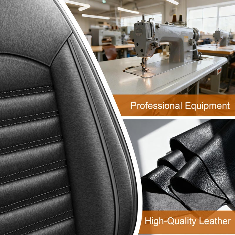 IKABEVEM Seat Covers for Ford F150/F-150 2009-2024 2025 2026 - F250/F350/F450 2017-2025 2026: 2PCS Front Faux Leather Car Seat Covers for Trucks(Front Pair, Blackline) - Image 5