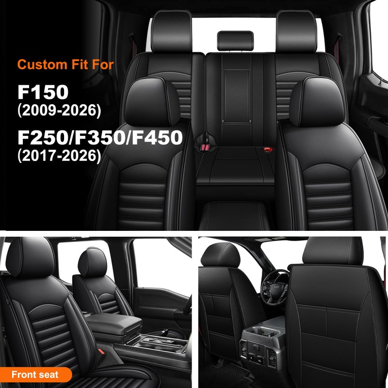 IKABEVEM Seat Covers for Ford F150/F-150 2009-2024 2025 2026 - F250/F350/F450 2017-2025 2026: 2PCS Front Faux Leather Car Seat Covers for Trucks(Front Pair, Blackline) - Image 2