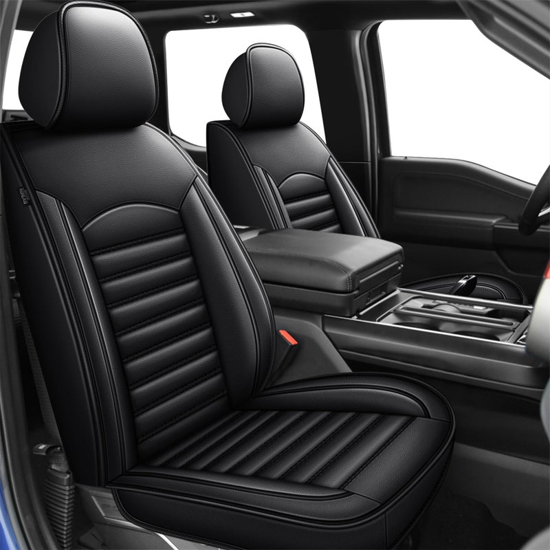 IKABEVEM Seat Covers for Ford F150/F-150 2009-2024 2025 2026 - F250/F350/F450 2017-2025 2026: 2PCS Front Faux Leather Car Seat Covers for Trucks(Front Pair, Blackline) - Image 1