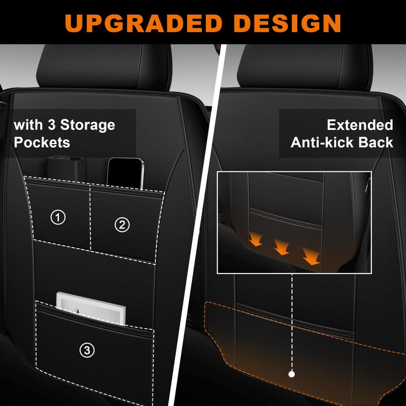 IKABEVEM Seat Covers for Ford F150/F-150 2009-2024 2025 2026 - F250/F350/F450 2017-2025 2026: 2PCS Front Faux Leather Car Seat Covers for Trucks(Front Pair, Blackline) - Image 3