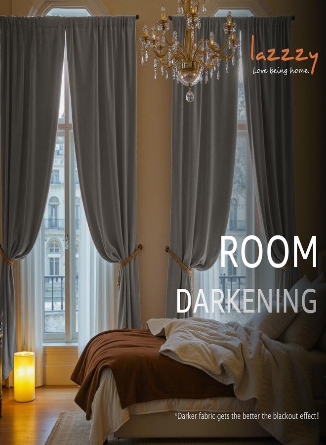 Lazzzy Velvet Curtains Grey Thermal Insulated Drapes for Bedroom Living Room Darkening Soft Luxury Noise Reducing Soundproof Soft Luxury Velvet Curtains 84 Inch Length 2 Panels Light Gray - Image 5