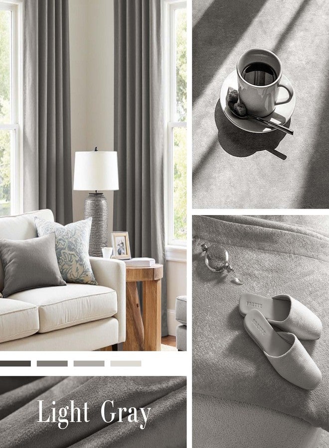 Lazzzy Velvet Curtains Grey Thermal Insulated Drapes for Bedroom Living Room Darkening Soft Luxury Noise Reducing Soundproof Soft Luxury Velvet Curtains 84 Inch Length 2 Panels Light Gray - Image 3