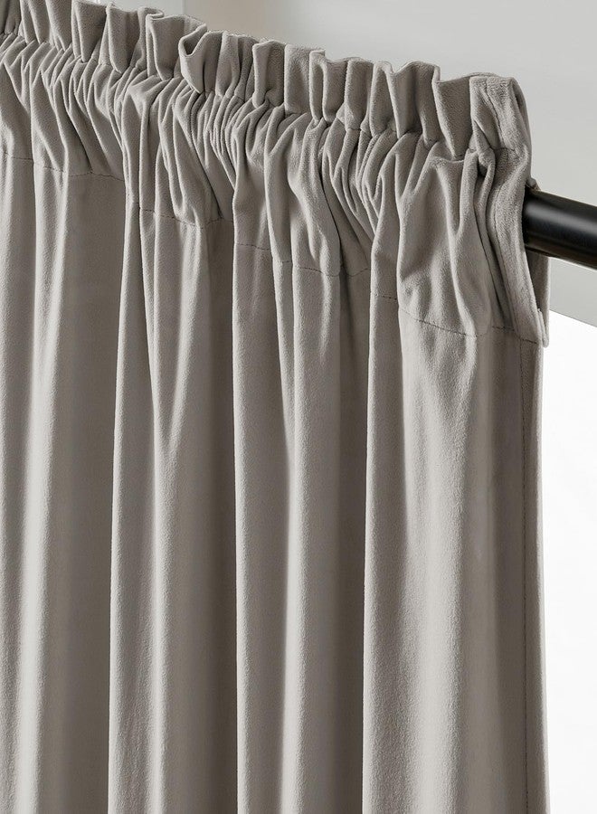 Lazzzy Velvet Curtains Grey Thermal Insulated Drapes for Bedroom Living Room Darkening Soft Luxury Noise Reducing Soundproof Soft Luxury Velvet Curtains 84 Inch Length 2 Panels Light Gray - Image 2