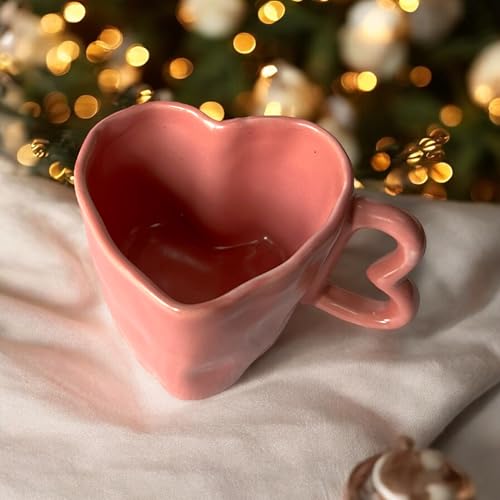 BACKKSPACE RETAIL Handcrafted White Heart-Shaped Ceramic Mug | Unique Coffee & Tea Mugs for Boyfriend & Girlfriend Aesthetic Drinkware - Valentine's Day Gift Daily Use & Home Decor (Two Pink) - Image 4