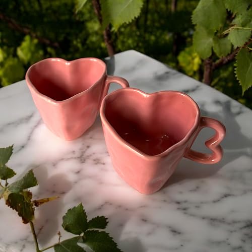 BACKKSPACE RETAIL Handcrafted White Heart-Shaped Ceramic Mug | Unique Coffee & Tea Mugs for Boyfriend & Girlfriend Aesthetic Drinkware - Valentine's Day Gift Daily Use & Home Decor (Two Pink) - Image 1