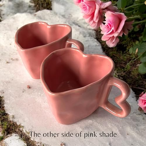 BACKKSPACE RETAIL Handcrafted White Heart-Shaped Ceramic Mug | Unique Coffee & Tea Mugs for Boyfriend & Girlfriend Aesthetic Drinkware - Valentine's Day Gift Daily Use & Home Decor (Two Pink) - Image 2
