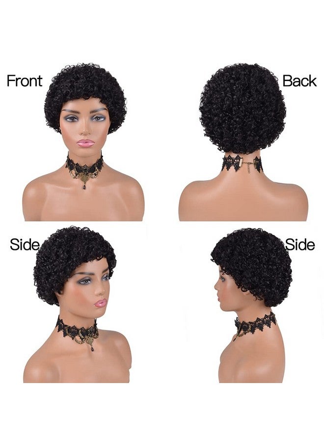 Short Afro Kinky Curly Wigs For Black Women Human Hair Wig Pixie Cut Wig Natural Black Color 100% Brazilian Virgin Hair Short Human Hair Curly Wigs