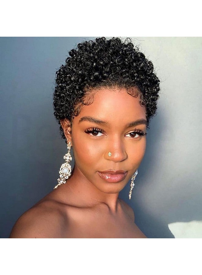 Short Afro Kinky Curly Wigs For Black Women Human Hair Wig Pixie Cut Wig Natural Black Color 100% Brazilian Virgin Hair Short Human Hair Curly Wigs