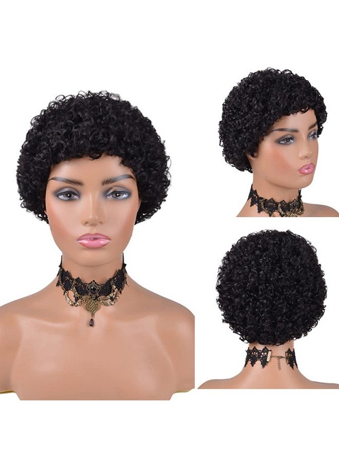 Short Afro Kinky Curly Wigs For Black Women Human Hair Wig Pixie Cut Wig Natural Black Color 100% Brazilian Virgin Hair Short Human Hair Curly Wigs