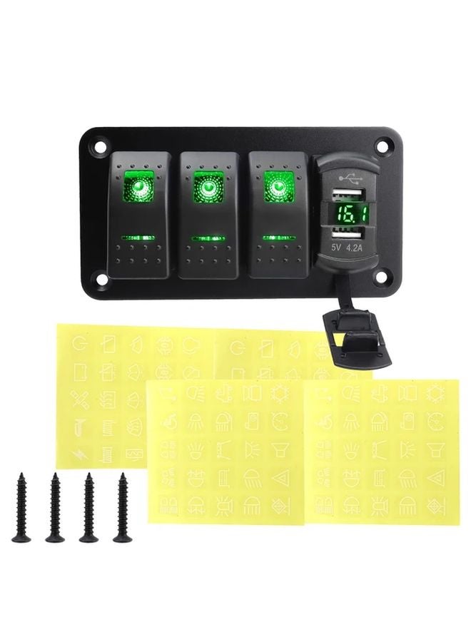 4 In 1 Panel Green Boat Switch USB Car Charger Digital Voltmeter Car Modification - Image 1