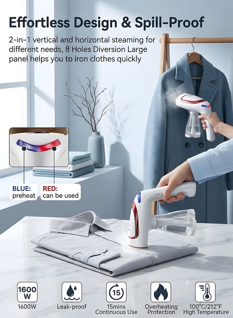Handheld Steamer for Clothes, 1600W Clothes Steamer with 250ml Large Detachable Water Tank, 30 Second Fast Heat-up, Auto-Off Garment Steamers Fabric Wrinkle Remover for Travel u0026 Home - Image 3