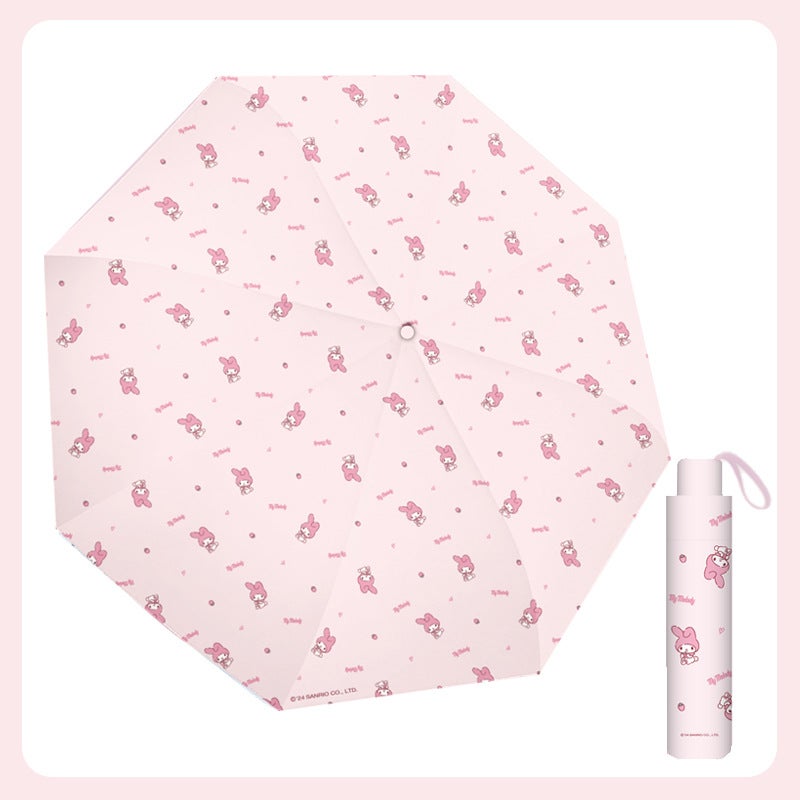 Sanrio Genuine Authorized Sunny Umbrella Student Female Outdoor Portable Folding Umbrella Black Rubber Sunscreen Sun Umbrella Melody 