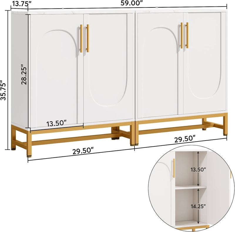 Modern Sideboards, Buffet Cabinet with 4 Doors and Adjustable Shelves (White) - Image 2
