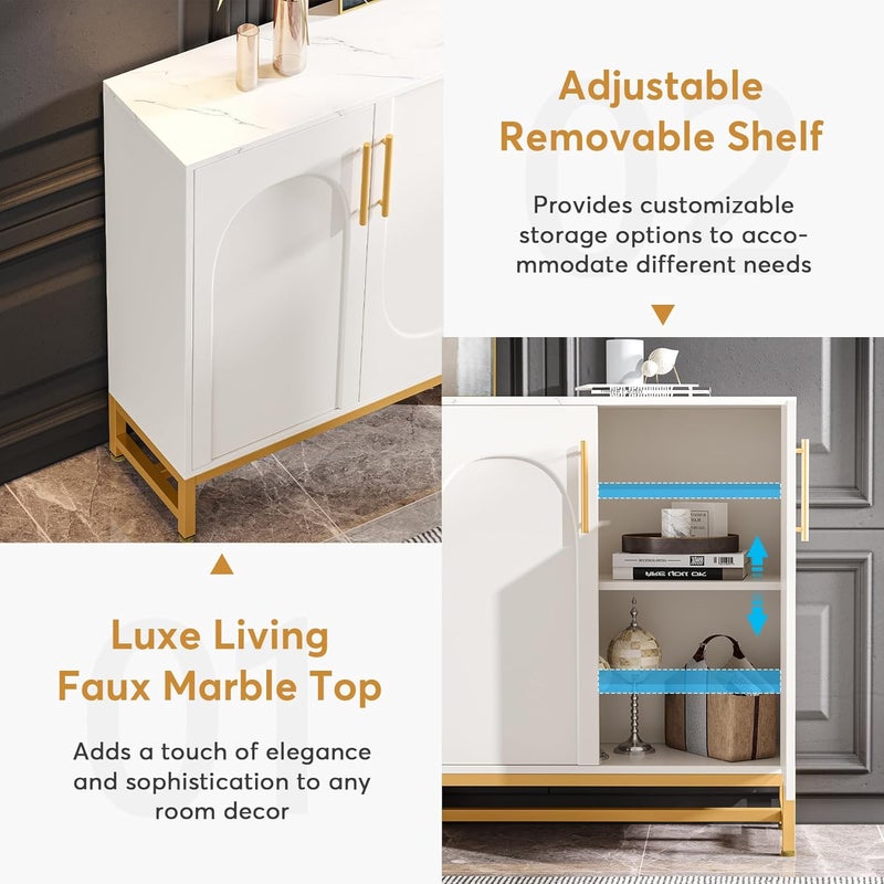 Modern Sideboards, Buffet Cabinet with 4 Doors and Adjustable Shelves (White) - Image 4