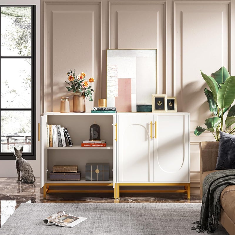 Modern Sideboards, Buffet Cabinet with 4 Doors and Adjustable Shelves (White) - Image 5