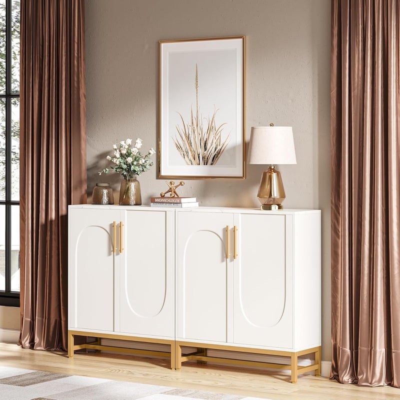 Modern Sideboards, Buffet Cabinet with 4 Doors and Adjustable Shelves (White) - Image 1