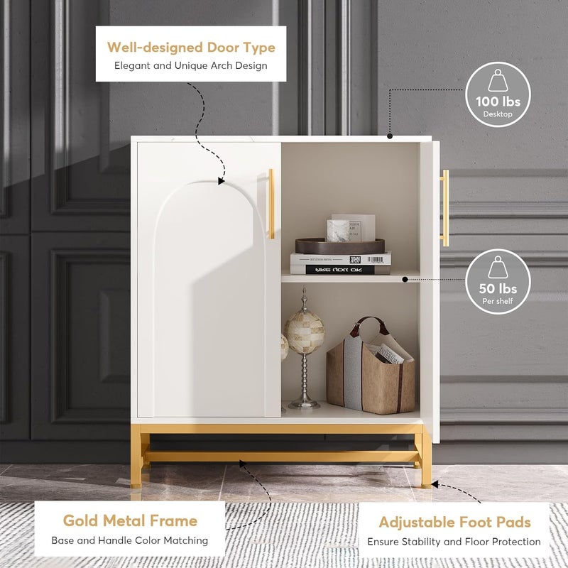 Modern Sideboards, Buffet Cabinet with 4 Doors and Adjustable Shelves (White) - Image 3