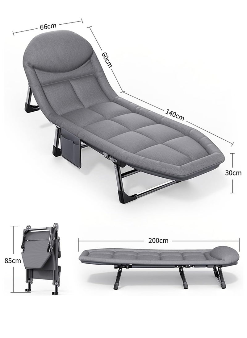 GoldenLike Folding Bed,Portable Foldable Camping Bed with Mattress,Comfortable Recliner Bed Lounger Chair,Adjustable Camping Cot  for Outdoor Beach and Office Nap (200 * 66 * 30cm)  - Image 5