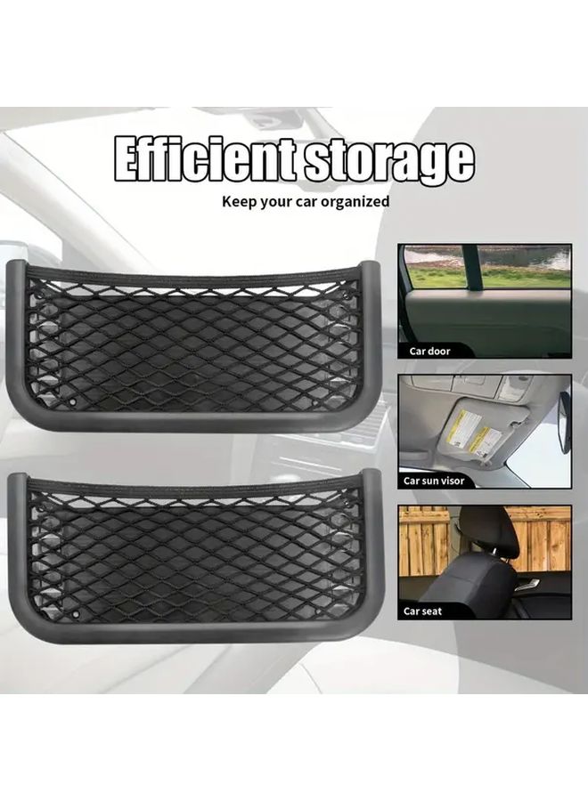 Black Car Mesh Pocket Seat Storage Net 2 Pack Multifunctional Organizer 260x120mm - Image 4