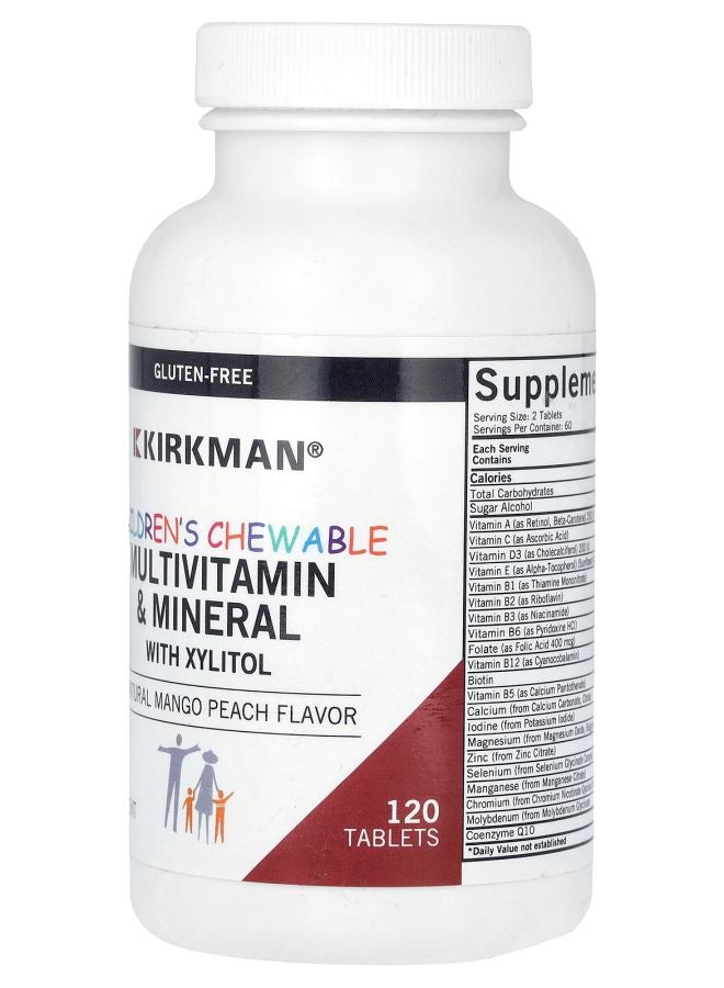 Kirkman Labs Children's Chewable MultiVitamin & Mineral with Xylitol Natural Mango Peach 120 Tablets - Image 2