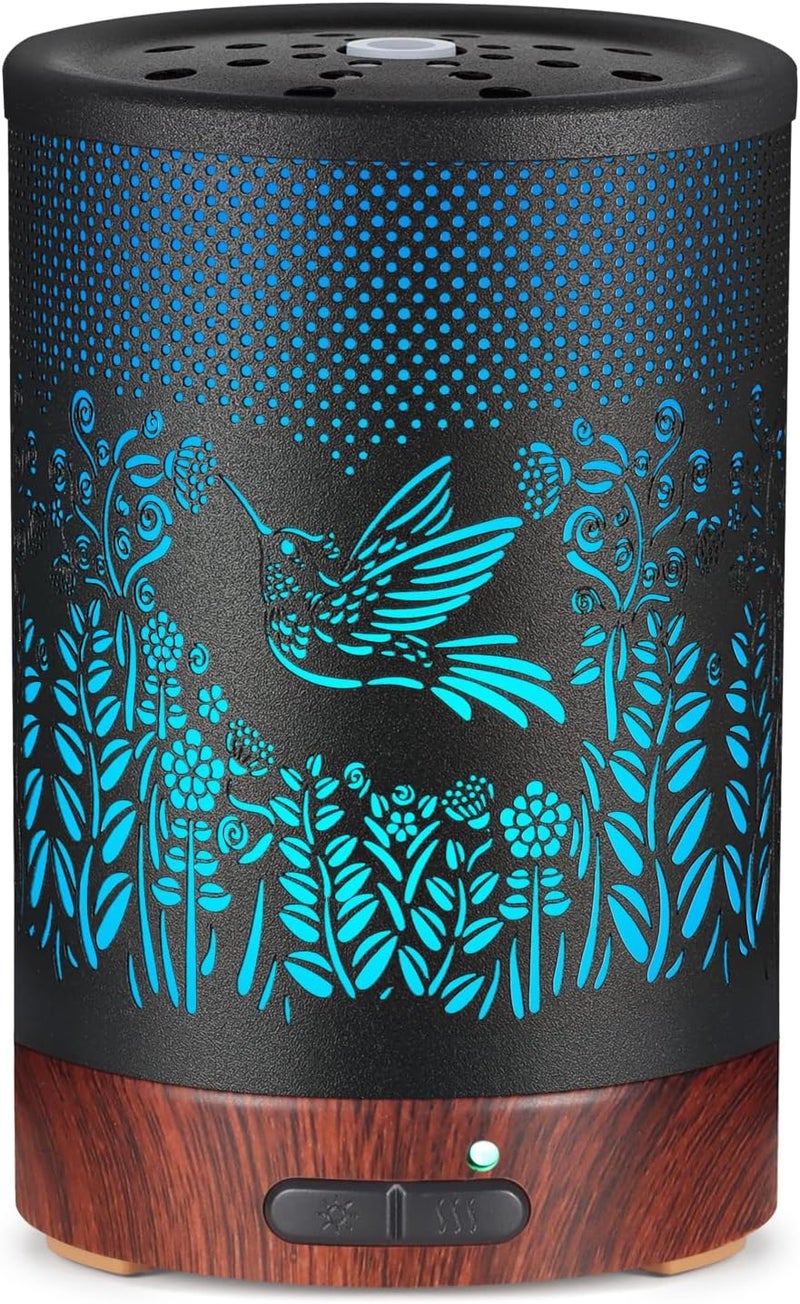 kobodon Metal Essential Oils Diffuser 150ML Aromatherapy Diffuser Cool Mist Humidifier with 7 Colors Lights Waterless Auto Off Air Diffusers as Gifts for Moms Women Girls (D-Hummingbird) - Image 1