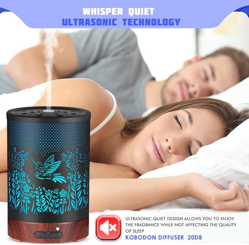 kobodon Metal Essential Oils Diffuser 150ML Aromatherapy Diffuser Cool Mist Humidifier with 7 Colors Lights Waterless Auto Off Air Diffusers as Gifts for Moms Women Girls (D-Hummingbird) - Image 3