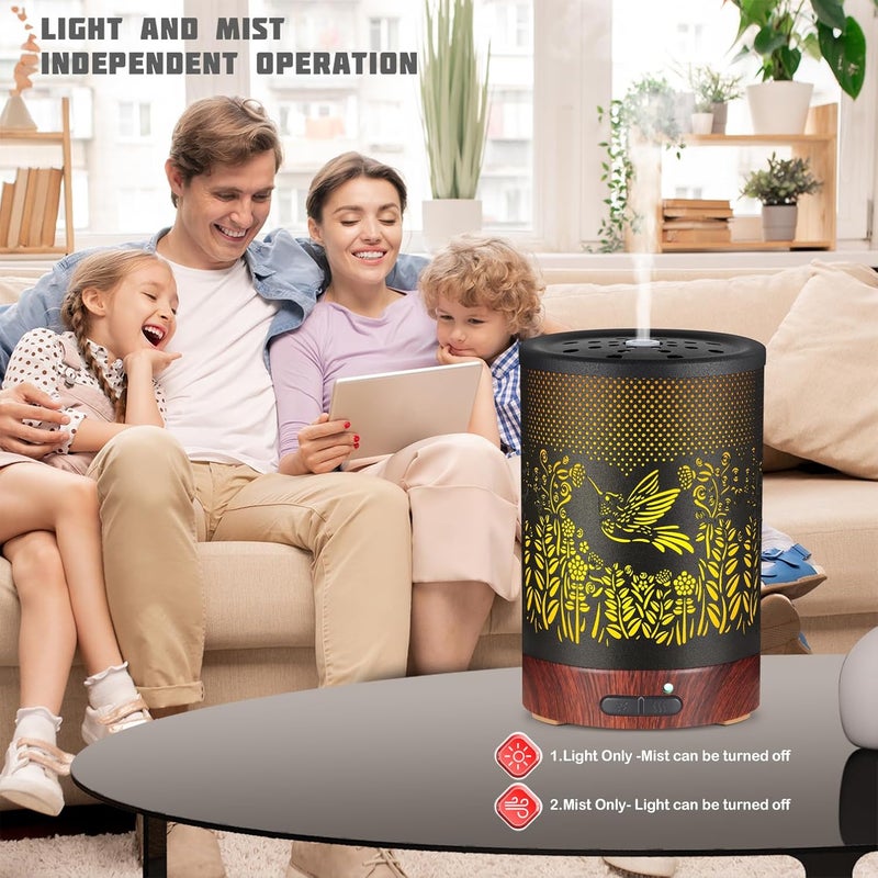 kobodon Metal Essential Oils Diffuser 150ML Aromatherapy Diffuser Cool Mist Humidifier with 7 Colors Lights Waterless Auto Off Air Diffusers as Gifts for Moms Women Girls (D-Hummingbird) - Image 4