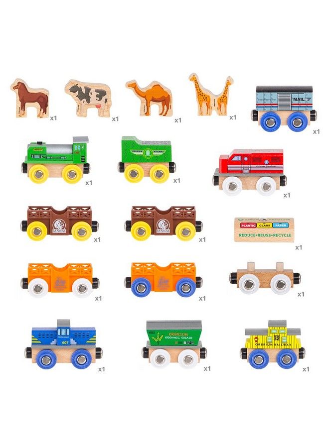 Orbrium Toys 12 (18 Pcs) Wooden Engines & Train Cars Collection With Animals, Farm Safari Zoo Wooden Animal Train Cars, Circus Wooden Train Compatible With Thomas, Brio, Chuggington - Image 4