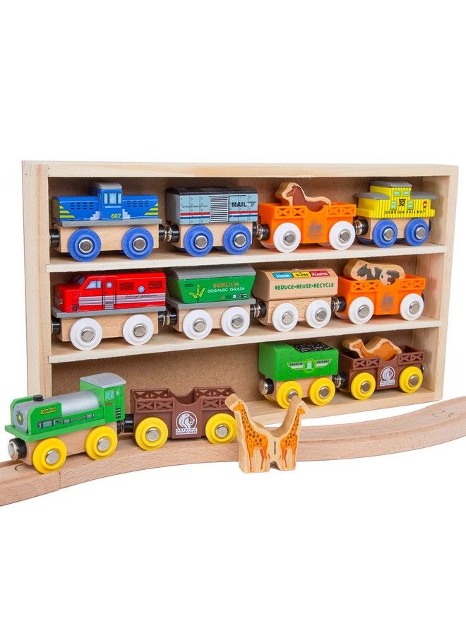Orbrium Toys 12 (18 Pcs) Wooden Engines & Train Cars Collection With Animals, Farm Safari Zoo Wooden Animal Train Cars, Circus Wooden Train Compatible With Thomas, Brio, Chuggington - Image 2