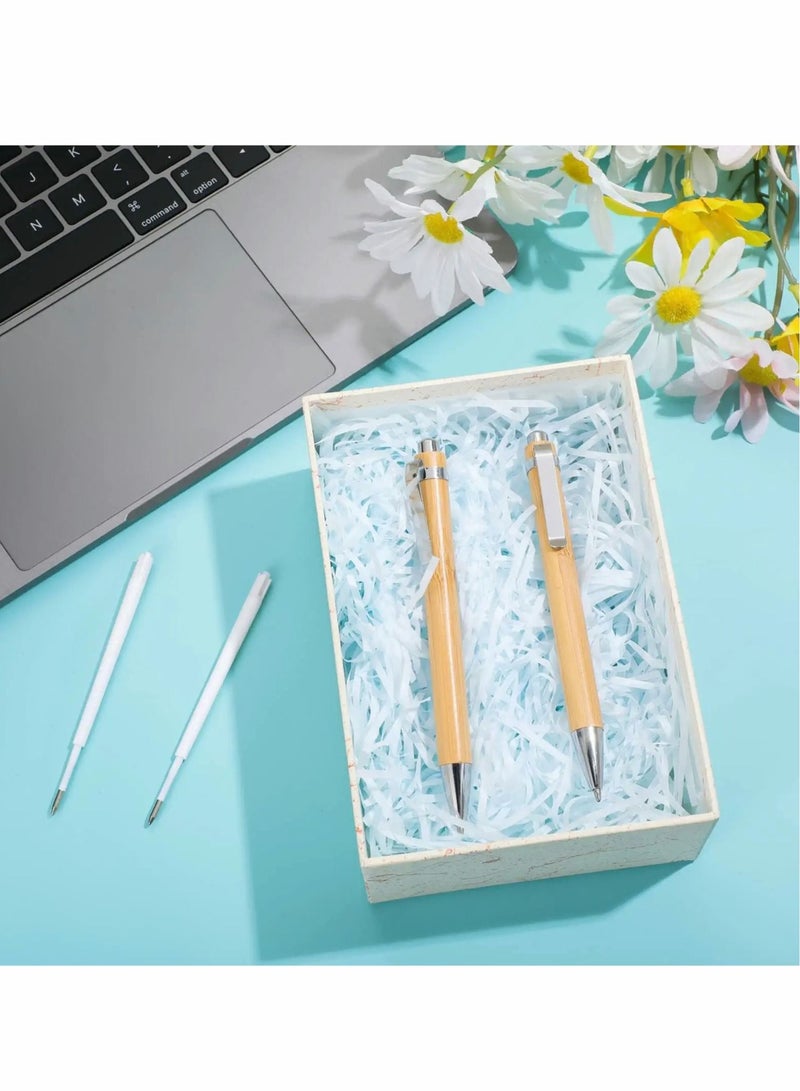 Excefore Bamboo Wooden Ballpoint Pen Laser Engraved DIY Pen Natural Wood Bamboo Pen Retractable Wooden Pens, Extra Black Ink Refills Journaling Pen Set for Back to School Supplies (20 Pcs) - Image 4