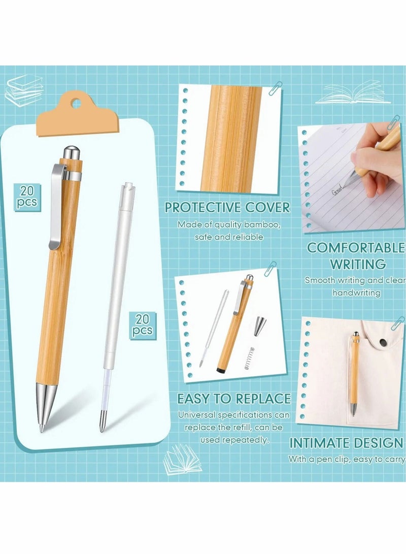 Excefore Bamboo Wooden Ballpoint Pen Laser Engraved DIY Pen Natural Wood Bamboo Pen Retractable Wooden Pens, Extra Black Ink Refills Journaling Pen Set for Back to School Supplies (20 Pcs) - Image 3