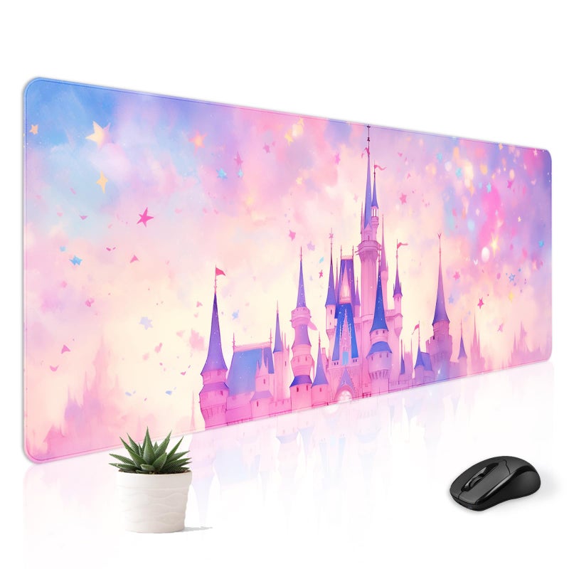Stanoha Mousepad Desk Mat Gaming Large Keyboard Cute Office Desktop Computer Laptop Castle XXL Long Giant Big Kawaii Aesthetic Girly Pretty Design Women Girl Gamer Oversized Wide 30x12'' Mousepad - Image 1