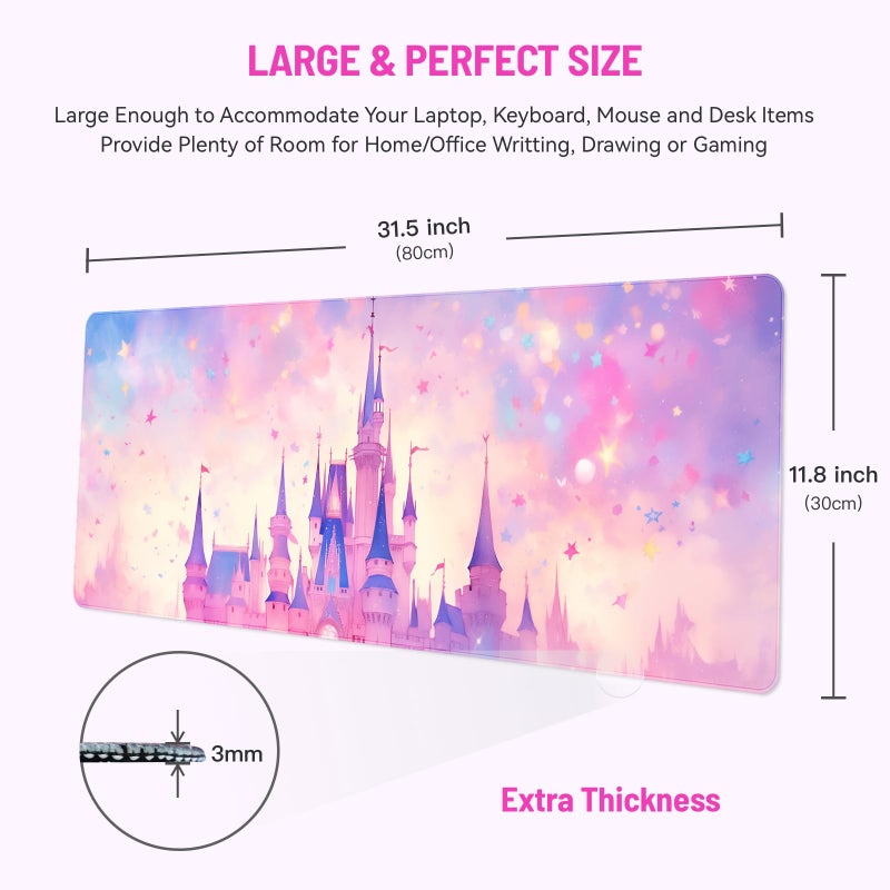 Stanoha Mousepad Desk Mat Gaming Large Keyboard Cute Office Desktop Computer Laptop Castle XXL Long Giant Big Kawaii Aesthetic Girly Pretty Design Women Girl Gamer Oversized Wide 30x12'' Mousepad - Image 2