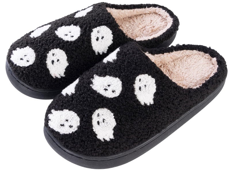 Tellrain Ghost Slippers Women Adults Halloween Fun Spooky House Fuzzy Slipper Unisex Comfy Soft Cozy Men Shoes Bedroom Cutest Cookie - Image 1