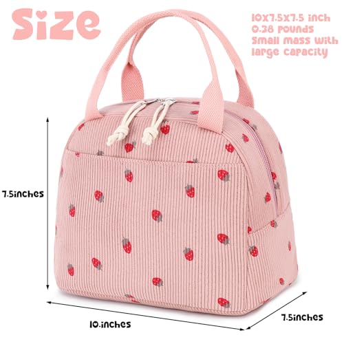 Bluboon Lunch Bag for Women Men Cute Corduroy Lunch Tote Bags Reusable Insulated Lunch Box Large Capacity Reusable Insulated Cooler for Work Picnic or Travel (Corduroy strawberry pink) - Image 2