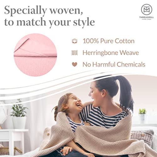 Threadmill Luxury Cotton Blankets for King Size Bed | All-Season Cozy 100% Cotton King Size Blanket | Herringbone Soft Fall Thermal Blanket fits Cal King Size Bed | English Rose - Image 2