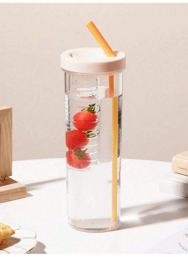 Whitecloud TRANSFORMING HOMES Plastic Fruit Infuser Water Bottle With Straw Clear Drinking And Leakproof Bottle For Home,Travelling,Office Or Parties Multicolor Bottle(Ib-3010)(1),700 ML - Image 1