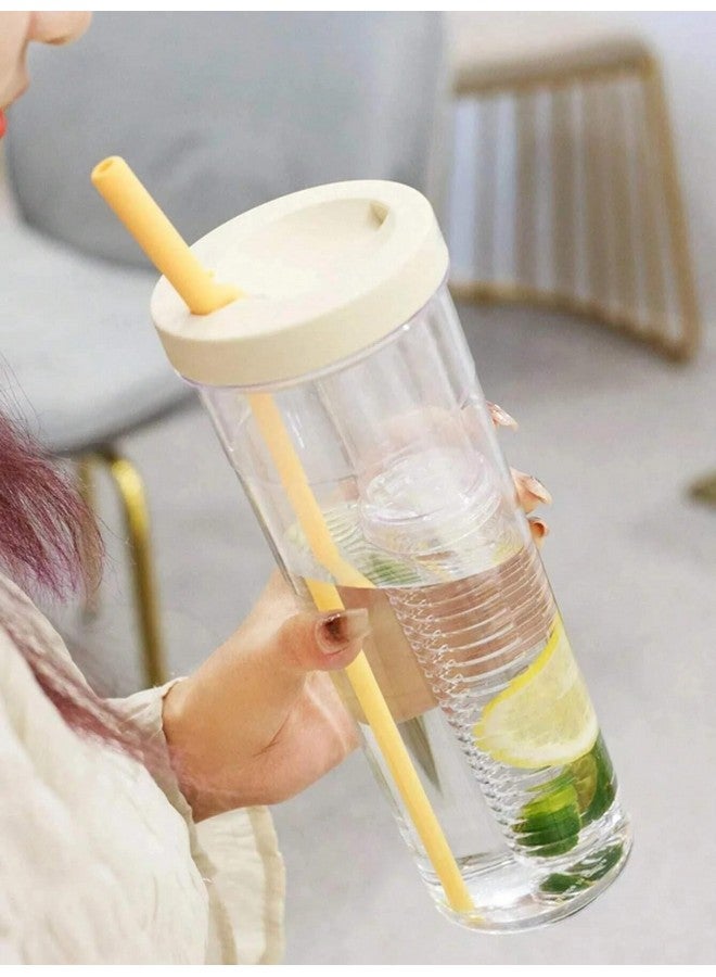 Whitecloud TRANSFORMING HOMES Plastic Fruit Infuser Water Bottle With Straw Clear Drinking And Leakproof Bottle For Home,Travelling,Office Or Parties Multicolor Bottle(Ib-3010)(1),700 ML - Image 5