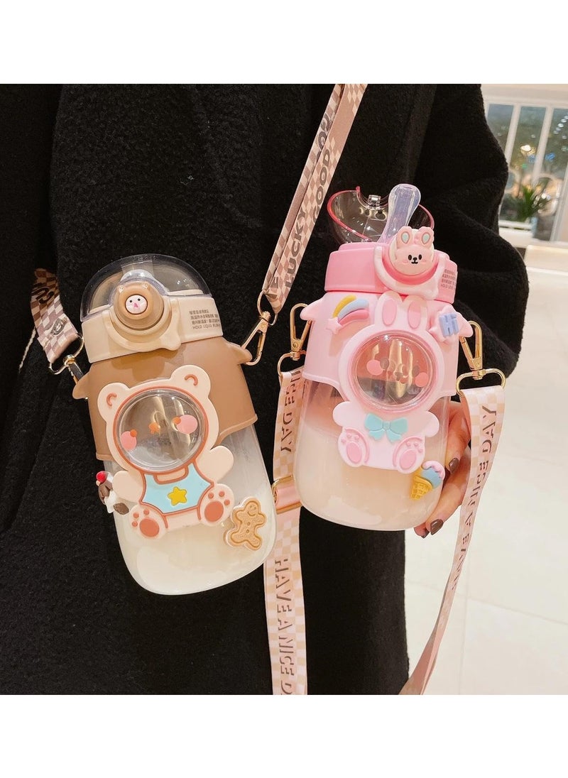 QSHOP Kids Water Bottle with Straw and Strap Cute Water Bottle Leakproof Plastic Drinking Bottle for Girls Boys School Sports (720ml) Bottle  - Image 3