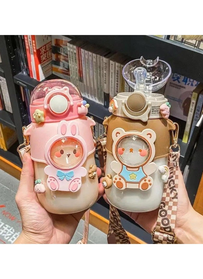 QSHOP Kids Water Bottle with Straw and Strap Cute Water Bottle Leakproof Plastic Drinking Bottle for Girls Boys School Sports (720ml) Bottle  - Image 5