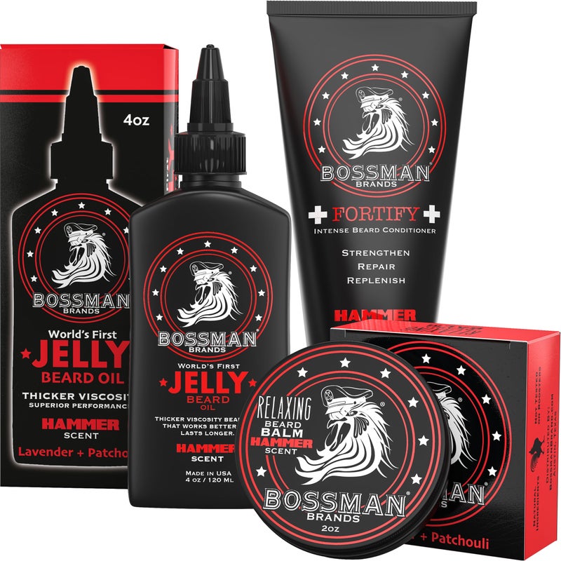 Bossman Essentials Beard Kit for Men, Set of 3 - Beard Oil Jelly, Fortifying Conditioner Cream, Beard Balm - Grooming Growth Care Accessories - Gift Set for Men (Hammer) - Image 1