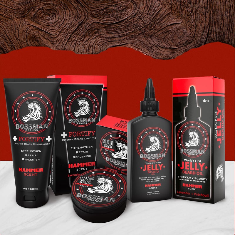 Bossman Essentials Beard Kit for Men, Set of 3 - Beard Oil Jelly, Fortifying Conditioner Cream, Beard Balm - Grooming Growth Care Accessories - Gift Set for Men (Hammer) - Image 5