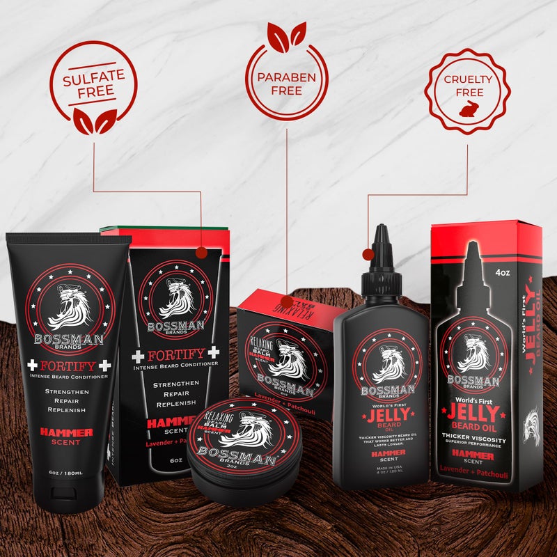 Bossman Essentials Beard Kit for Men, Set of 3 - Beard Oil Jelly, Fortifying Conditioner Cream, Beard Balm - Grooming Growth Care Accessories - Gift Set for Men (Hammer) - Image 4