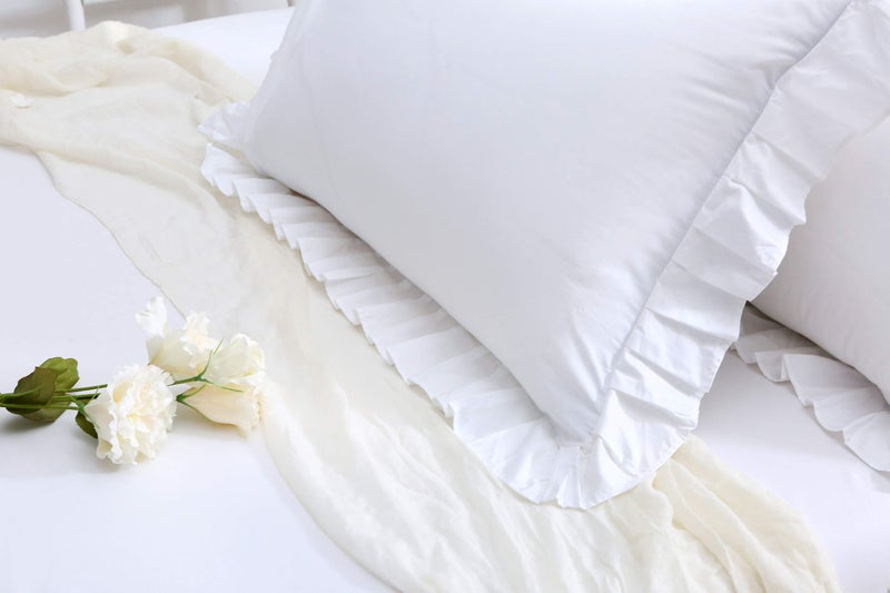 Meaning4 Ruffles Pillow Cases Shams Covers White King Size 2 Pieces Egyptian Cotton 20x36 inches Soft Thick - Image 3