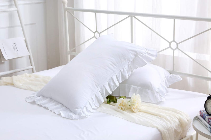 Meaning4 Ruffles Pillow Cases Shams Covers White King Size 2 Pieces Egyptian Cotton 20x36 inches Soft Thick - Image 5