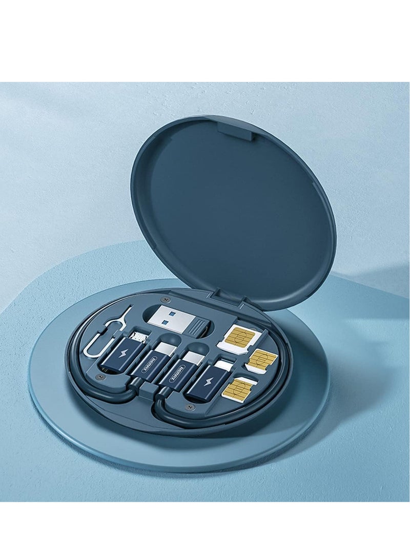 ECVV صندوق تخزين وكابل بيانات USB متعدد الوظائف بقوة 60 وات من ECVV، منظم أدوات إلكترونية رقمية صغيرة، مجموعة دبوس إزالة البطاقات (أزرق) - Image 1