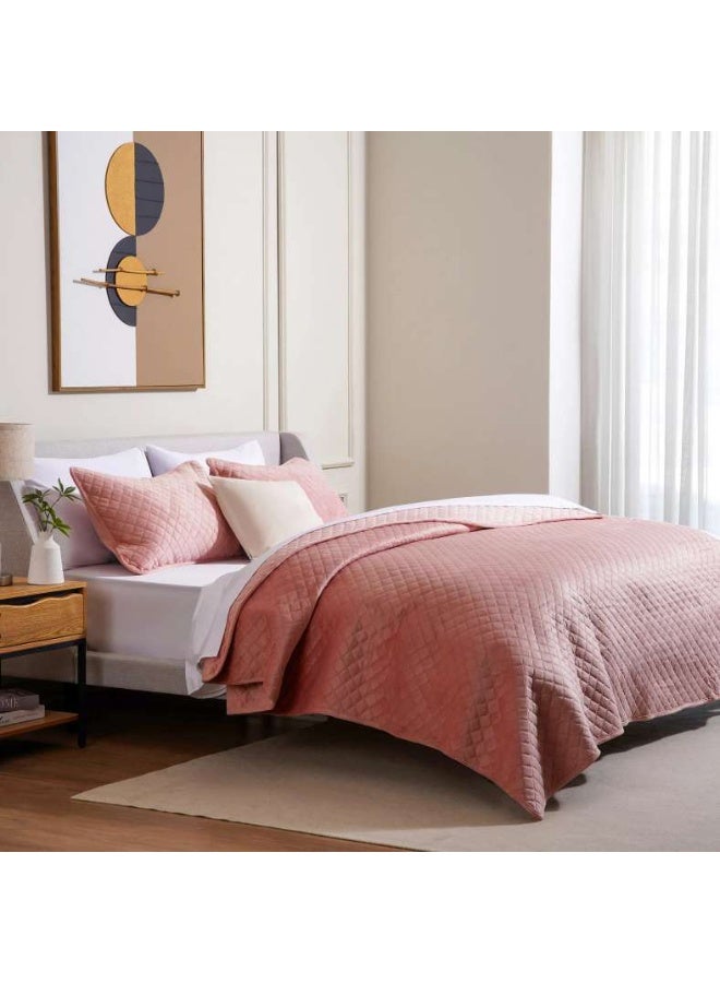 Pan Home طقم غطاء سرير مخملية مبطنة 3 قطع فيرونيكا 160x220 سم - وردي - Image 2