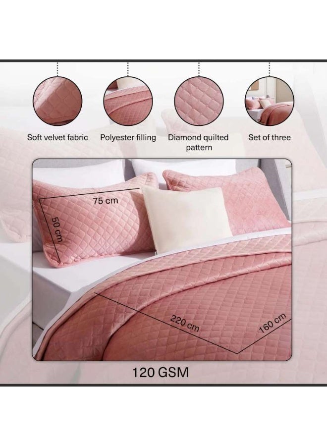 Pan Home طقم غطاء سرير مخملية مبطنة 3 قطع فيرونيكا 160x220 سم - وردي - Image 4