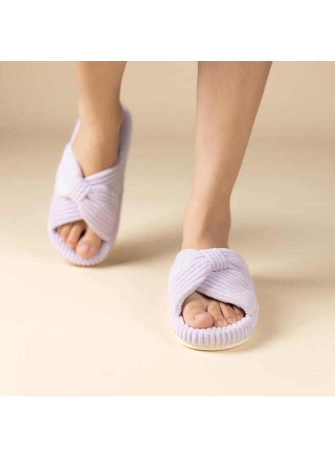 Chantomoo Slippers for Women Memory Foam House Bedroom Corduroy Bow Crossbands Slide Slipper Shoes Comfy Trendy Gift Slippers,Light Purple 38/39 EU - Image 2