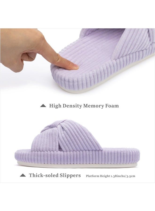 Chantomoo Slippers for Women Memory Foam House Bedroom Corduroy Bow Crossbands Slide Slipper Shoes Comfy Trendy Gift Slippers,Light Purple 38/39 EU - Image 3